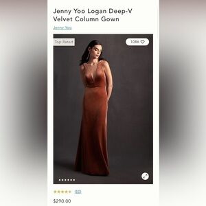 Jenny Yoo Logan Deep-V Velvet Column Gown in English rose